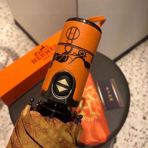 Herm è s Classic Orange Premium H Home Triple Fold Automatic Umbrella is presented with its fqxsdf1n - Image 7
