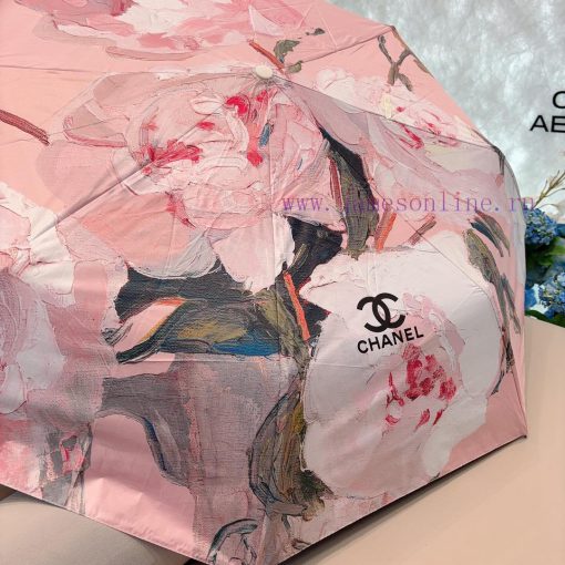 CHANEL 2024 New Peach Blossom Pink Triple Fold Automatic Folding Umbrella with Exquisite Crap6njti24 - Image 10