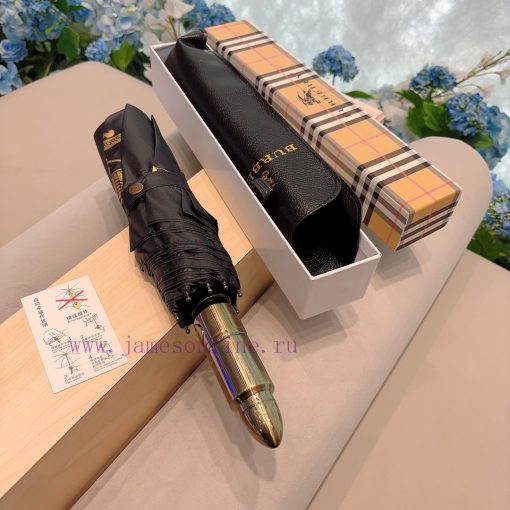 Burberry Bullet Handle New Solid Color Grid Edge Triple Fold Automatic Folding Umbrella Annu3toerocn - Image 3