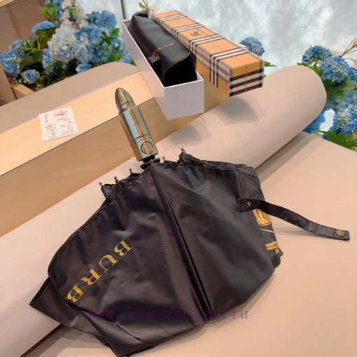 Burberry Bullet Handle New Solid Color Grid Edge Triple Fold Automatic Folding Umbrella Annu3toerocn - Image 6