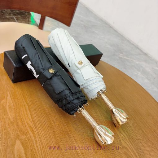 CHANEL metal rose headband, golden noble rose, three fold folding hand opening umbrella, blojd2iltzz - Image 3