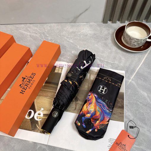 Hermes Colorful 2024 Summer New Fully Automatic Folding UmbrellaBlack coating sunscreen effek00mma9b - Image 3