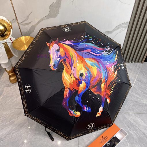 Hermes Colorful 2024 Summer New Fully Automatic Folding UmbrellaBlack coating sunscreen effek00mma9b - Image 8