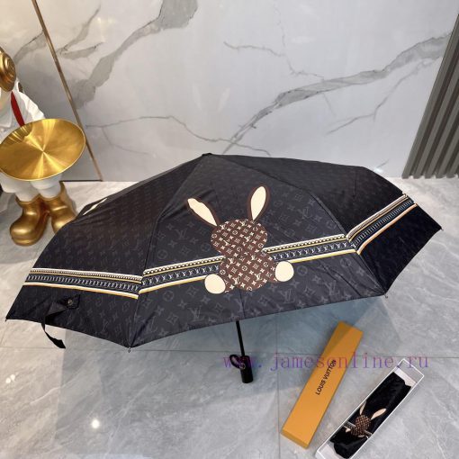 LouVuitton plush bunny 2024 summer new fully automatic folding umbrellaBlack coating sunscreezyeejiv - Image 9