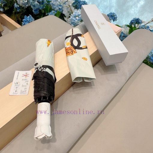 CHANEL's new rose handle, gold branch, three fold automatic folding umbrella, made of importrf752259