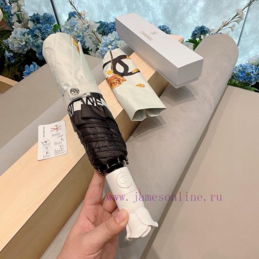 CHANEL's new rose handle, gold branch, three fold automatic folding umbrella, made of importrf752259 - Image 4