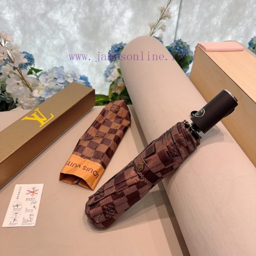 LOUIS VUITTON: Louis Vuitton Checkered Three Fold Automatic Folding Umbrella with New Coatinop93p30d - Image 3
