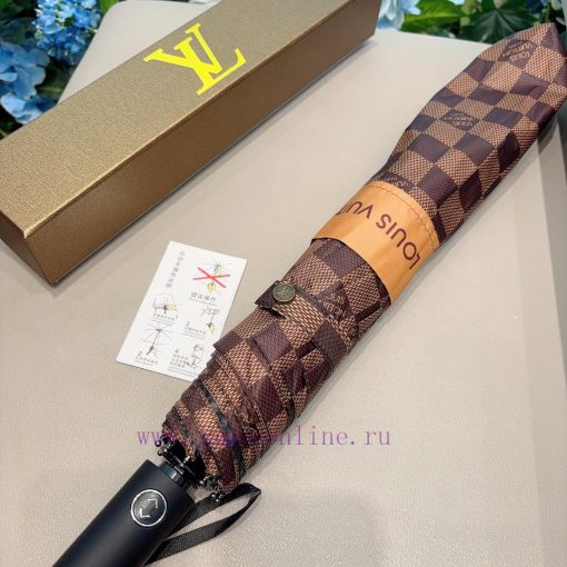 LOUIS VUITTON: Louis Vuitton Checkered Three Fold Automatic Folding Umbrella with New Coatinop93p30d - Image 4