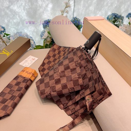 LOUIS VUITTON: Louis Vuitton Checkered Three Fold Automatic Folding Umbrella with New Coatinop93p30d - Image 6
