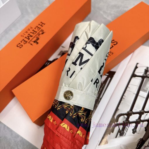 Hermes Crown 2024 Summer New Fully Automatic Folding UmbrellaBlack coating sunscreen effectifmaw1ew3 - Image 3
