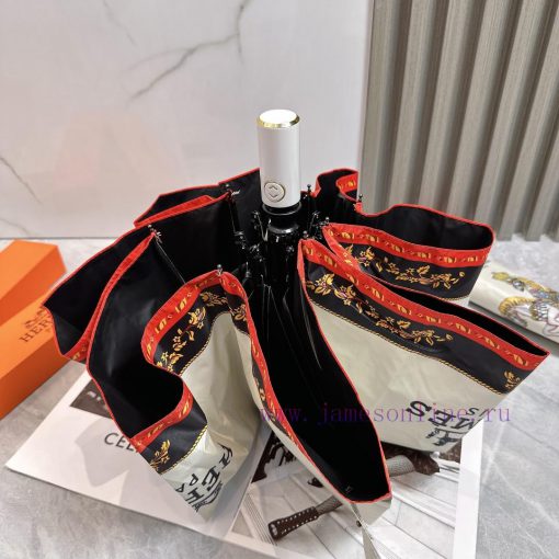Hermes Crown 2024 Summer New Fully Automatic Folding UmbrellaBlack coating sunscreen effectifmaw1ew3 - Image 6