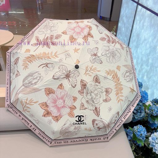 CHANEL Pink Butterfly 🦋 Triple fold automatic folding umbrella with exquisite workmanship, ssslzo78l - Image 7