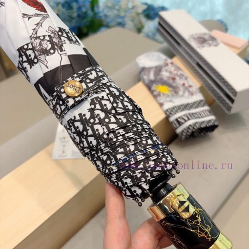DIOR, Dior flamingo pattern, three fold automatic folding umbrella, fashionable OEM quality,sk9tbq4r - Image 4