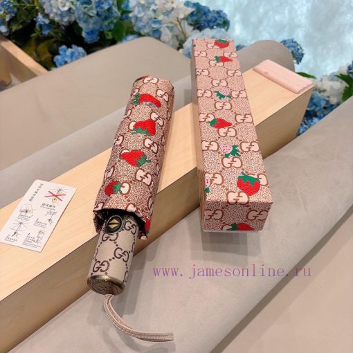GUCCIGucciGG Strawberry Triple Fold Automatic Folding Sunny Umbrella, Sunny Sunshade, Rainy ascknun0