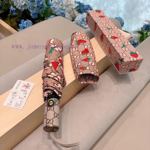 GUCCIGucciGG Strawberry Triple Fold Automatic Folding Sunny Umbrella, Sunny Sunshade, Rainy ascknun0 - Image 3