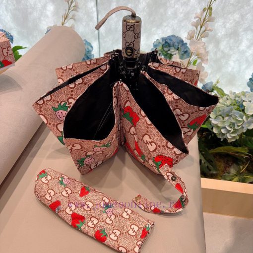 GUCCIGucciGG Strawberry Triple Fold Automatic Folding Sunny Umbrella, Sunny Sunshade, Rainy ascknun0 - Image 8