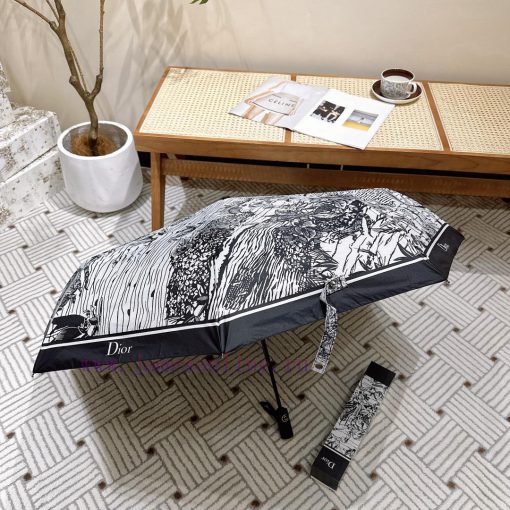 DIOR 2024 New Field Flower Fragrance Triple Fold Automatic Folding Sunny Umbrella Fashion OEsk4uesvb - Image 9