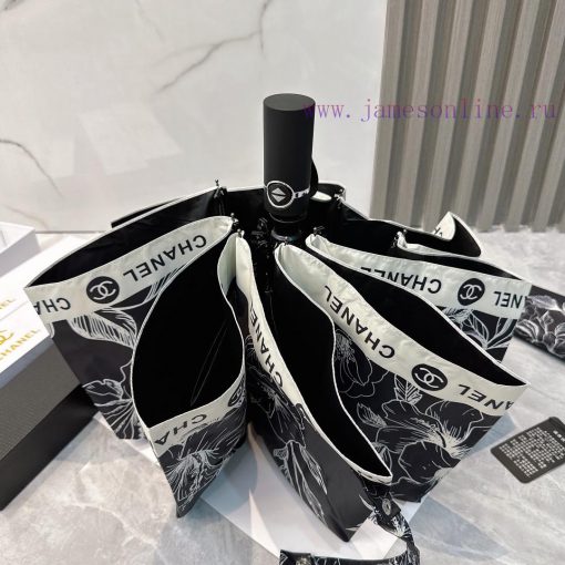 CHANEL Camellia 2024 Summer New Fully Automatic Folding UmbrellaBlack coating sunscreen effech3inz1n - Image 5