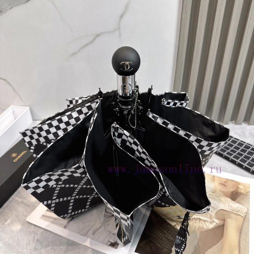CHANEL plaid 2024 summer new fully automatic folding umbrellaBlack coating sunscreen effecti045nx6sl - Image 6