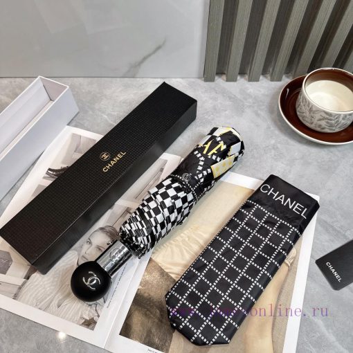 CHANEL plaid 2024 summer new fully automatic folding umbrellaBlack coating sunscreen effecti045nx6sl - Image 7