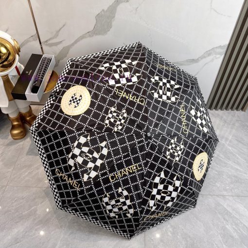 CHANEL plaid 2024 summer new fully automatic folding umbrellaBlack coating sunscreen effecti045nx6sl - Image 10