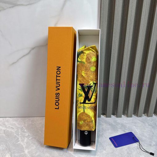 LouVuitton oil painting 2024 summer new fully automatic folding umbrellaBlack coating sunscra9sqgnq7