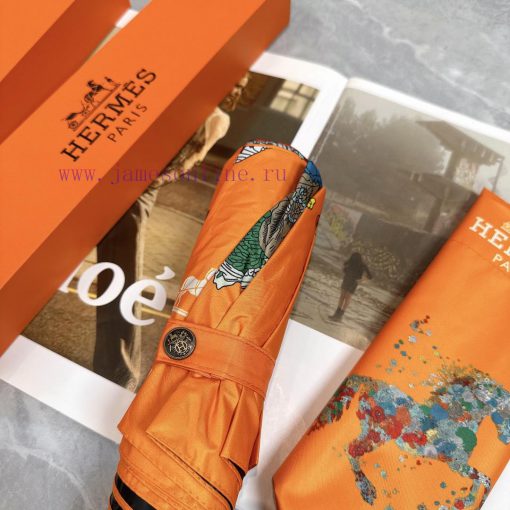 HERMES Hermes Flowers Bloom in 2024 Summer New Fully Automatic Folding UmbrellaBlack coatingxor2zc0h - Image 3