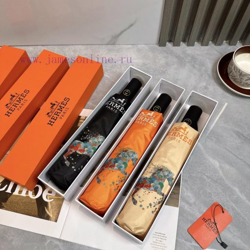 HERMES Hermes Flowers Bloom in 2024 Summer New Fully Automatic Folding UmbrellaBlack coatingxor2zc0h - Image 10