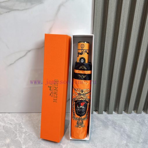 Hermes Emblem 2024 Summer New Fully Automatic Folding UmbrellaBlack coating sunscreen effect8zit261q