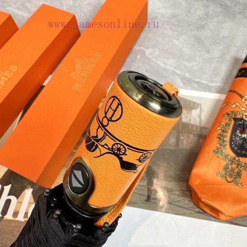 Hermes Emblem 2024 Summer New Fully Automatic Folding UmbrellaBlack coating sunscreen effect8zit261q - Image 4