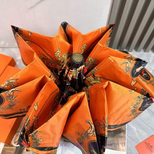 Hermes Emblem 2024 Summer New Fully Automatic Folding UmbrellaBlack coating sunscreen effect8zit261q - Image 5