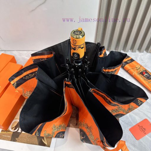 Hermes Emblem 2024 Summer New Fully Automatic Folding UmbrellaBlack coating sunscreen effect8zit261q - Image 6