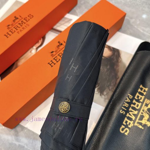 Hermes Dark Pattern 2024 Summer New Fully Automatic Folding Sunny UmbrellaBlack coating sunsl11udq1q - Image 4