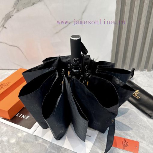 Hermes Dark Pattern 2024 Summer New Fully Automatic Folding Sunny UmbrellaBlack coating sunsl11udq1q - Image 7