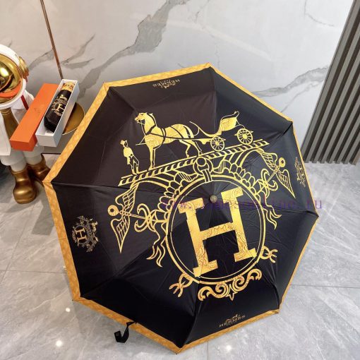 Hermes 2024 Summer New Fully Automatic Folding UmbrellaBlack coating sunscreen effectively b16awj78o - Image 9