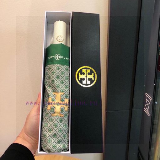 Tory Burch Triple fold Fully Automatic Black Rubber Sunshade and Sunscreen UV Clear Umbrellazlj4yh0a