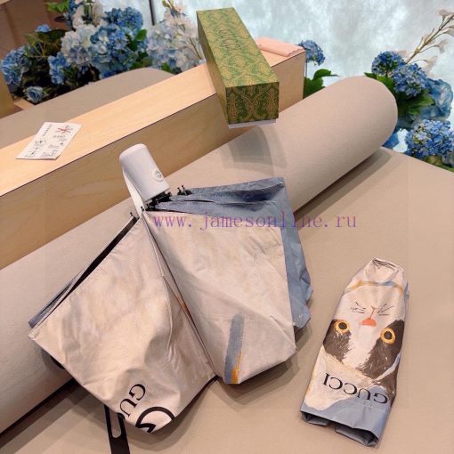 GUCCIGucci2024 New Cat Pattern Triple Fold Automatic Folding Umbrella Made of Taiwan Importeo389hb3y - Image 5