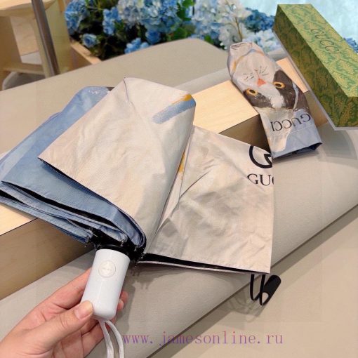 GUCCIGucci2024 New Cat Pattern Triple Fold Automatic Folding Umbrella Made of Taiwan Importeo389hb3y - Image 6