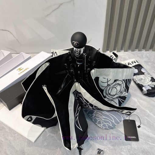 CHANEL Camellia 2024 New Triple Fold Automatic Folding Umbrella with Exquisite Craftsmanshipuxjqpclj - Image 6