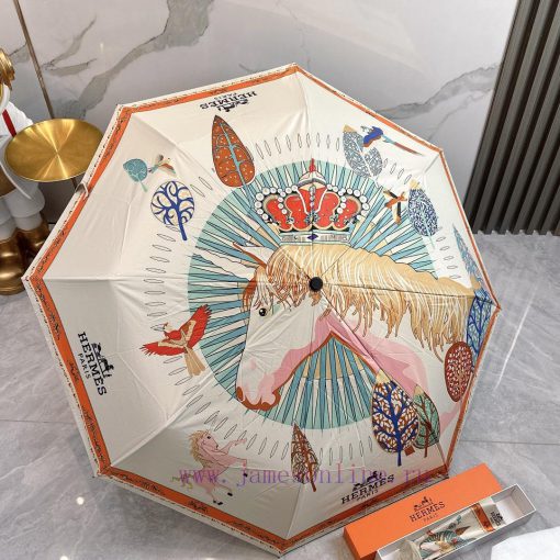 Hermes Crown Warrior 2024 Summer New Fully Automatic Folding UmbrellaBlack coating sunscreen6wge5p1v - Image 10