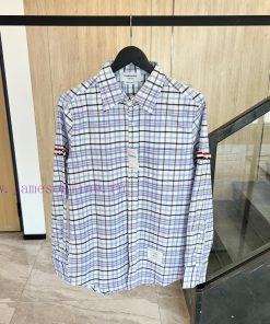 𝐓𝐇𝐎𝐌𝐁𝐑𝐎𝐖𝐍𝐄 | Tom Brown/Checkered Double Ribbon ShirtTB plaid double woven shirt for both mentf9rkni3