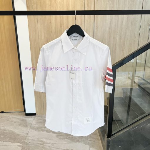 𝐓𝐇𝐎𝐌𝐁𝐑𝐎𝐖𝐍𝐄 Tom Brown | Color woven four bar short sleeved shirtTB light blue striped shirt u4un5xykn