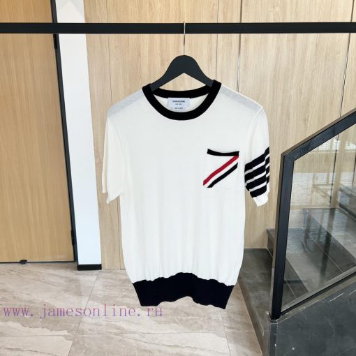 𝐓𝐇𝐎𝐌𝐁𝐑𝐎𝐖𝐍𝐄 Tom Brown | Pocket woven knitted short sleeved shirtTB Pocket Ribbon Knitted Shorxtyptnr2