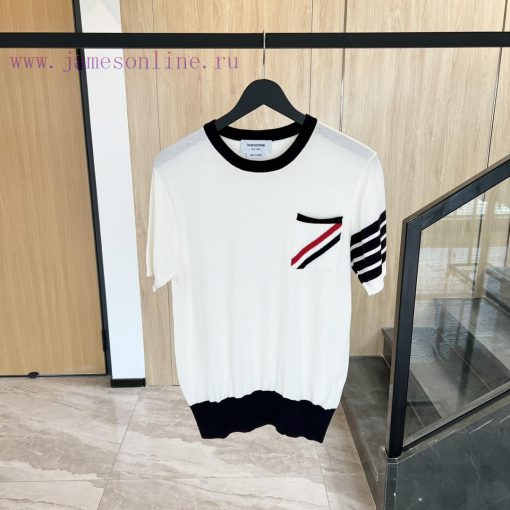 𝐓𝐇𝐎𝐌𝐁𝐑𝐎𝐖𝐍𝐄 Tom Brown | Pocket woven knitted short sleeved shirtTB Pocket Ribbon Knitted Shorxtyptnr2 - Image 2