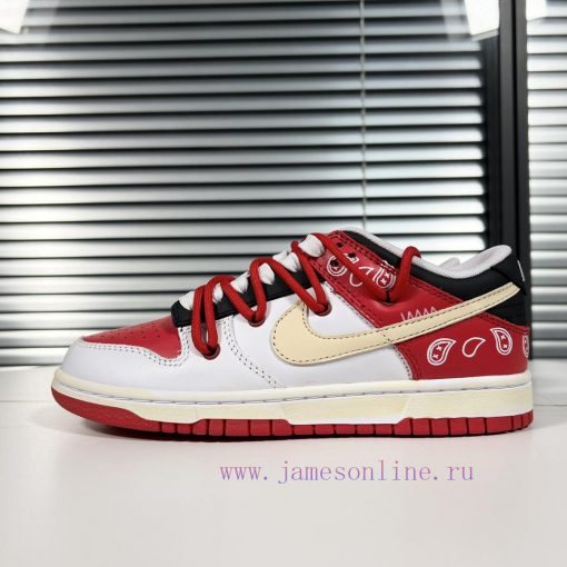 𝗡𝗸 𝗗𝘂𝗻𝗸 𝗨𝗻𝗶𝘃𝗲𝗶𝘀𝘁𝘆 𝗥𝗲𝗱Dunk custom structure cashew flower "white red"DD1391-600 (TeamH - Decocon80w1c
