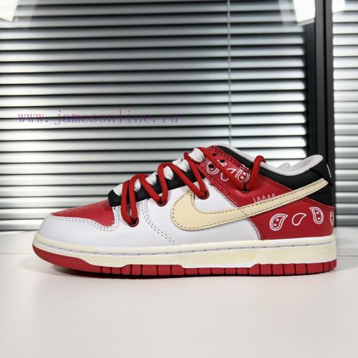 𝗡𝗸 𝗗𝘂𝗻𝗸 𝗨𝗻𝗶𝘃𝗲𝗶𝘀𝘁𝘆 𝗥𝗲𝗱Dunk custom structure cashew flower "white red"DD1391-600 (TeamH - Decocon80w1c - Image 2
