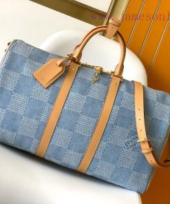 Louis Vuitton Bags N40739 Keepall Bandouli è Re 50 Travel Bag Is Made Of Damier Denim 3D Cotton Canvas To Release knd8p7d7