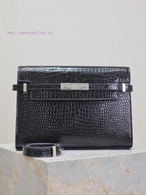 Yves Saint Laurent Bags Black silver button crocodile patternManhattan_29cmThe flip Manhattan baguette bag changes t trqewr1h