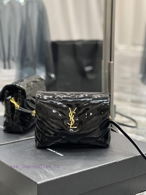 Yves Saint Laurent Bags ▪ 𝑳𝑶𝑼𝑳𝑶𝑼 𝑴𝑰𝑵𝑰 ▪ New colorBlack patent leather with gold buckle_Imported Italian original ca ydlw7ny0