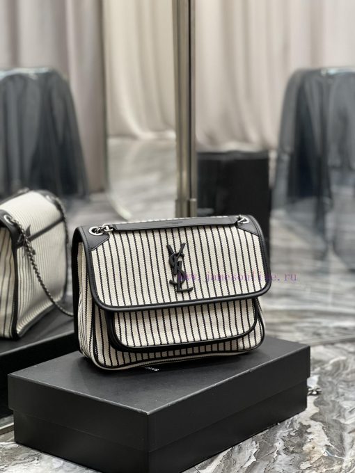 Yves Saint Laurent Bags Spring and summer cotton and linen stripes paired with leather for a la look 🧏 ‍️Popular Nik m9z1m253 - Image 3
